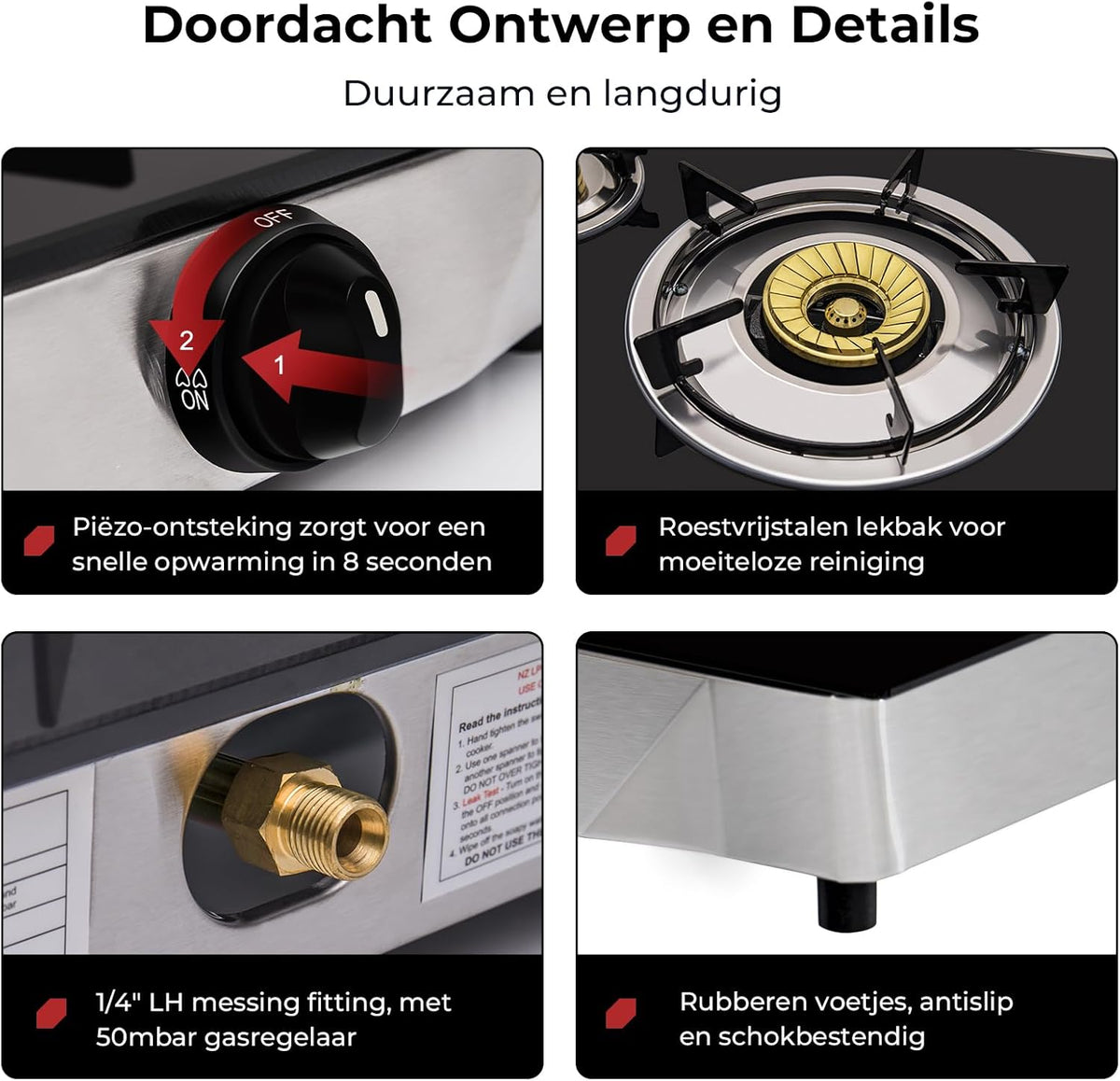 Draagbare Gaskookplaat – Gasstel – Campingkookplaat – Outdoor Kooktoestel – Gasfornuis – 3 Branders – 6250W Vermogen – Gehard Glasplaat