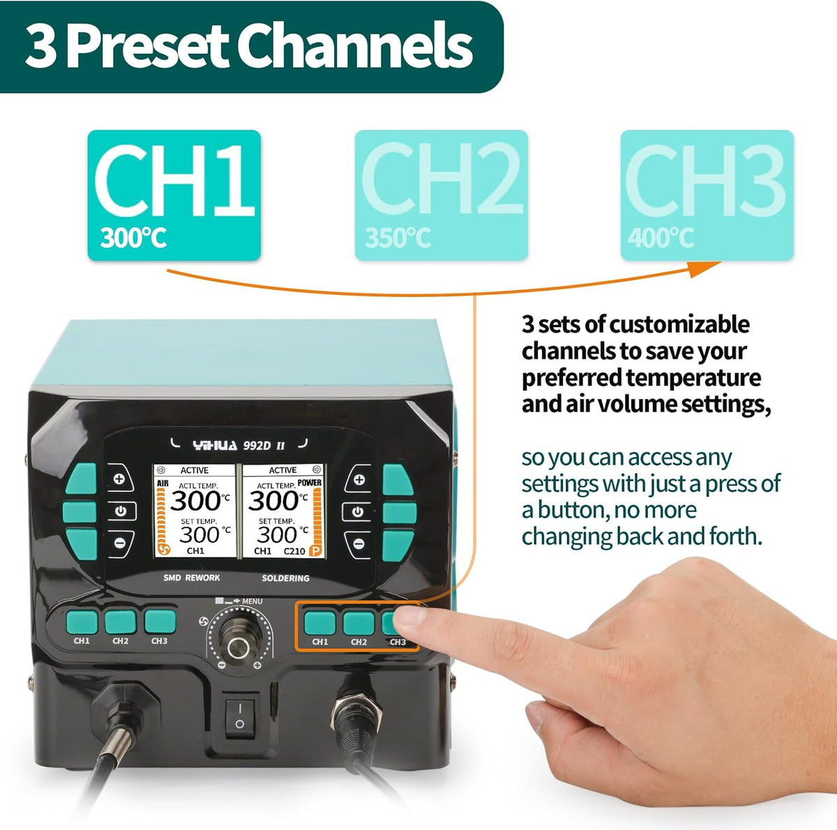 YIHUA 992D-II 2-IN-1 precisiesoldeerstation en heteluchtpin herwerkstation