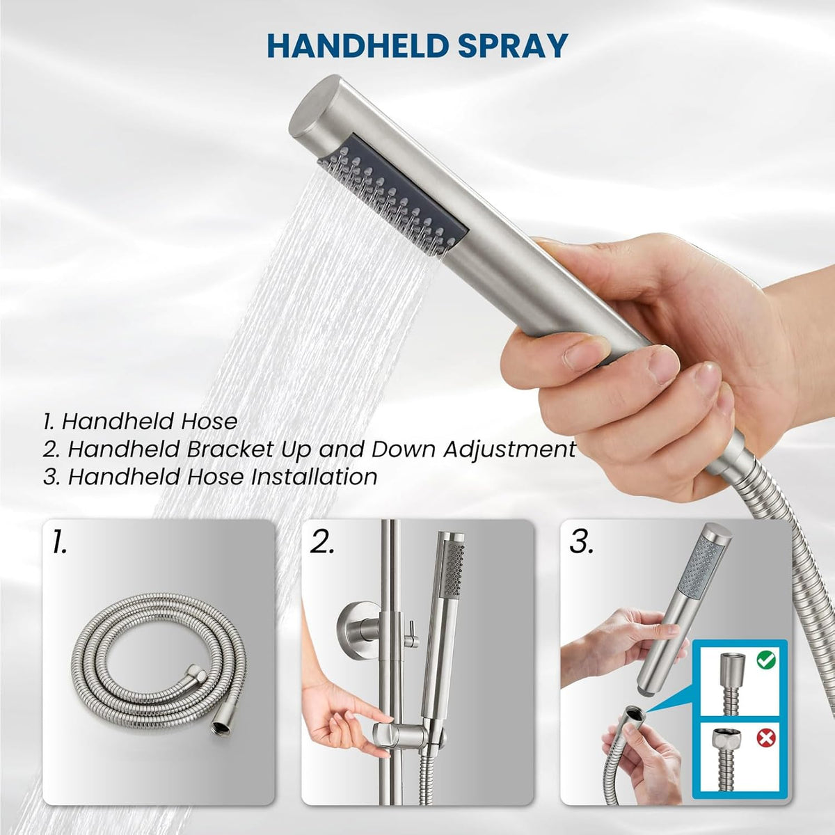 Outdoor Douchekraan SUS304 Douche Armatuur Systeem Combo Set Regendouche Enkele Handvat Hoge Druk Hand Spray Muur Mount 2 Functie Geborsteld Nikkel 8 "Regendouche Hoofd Kit