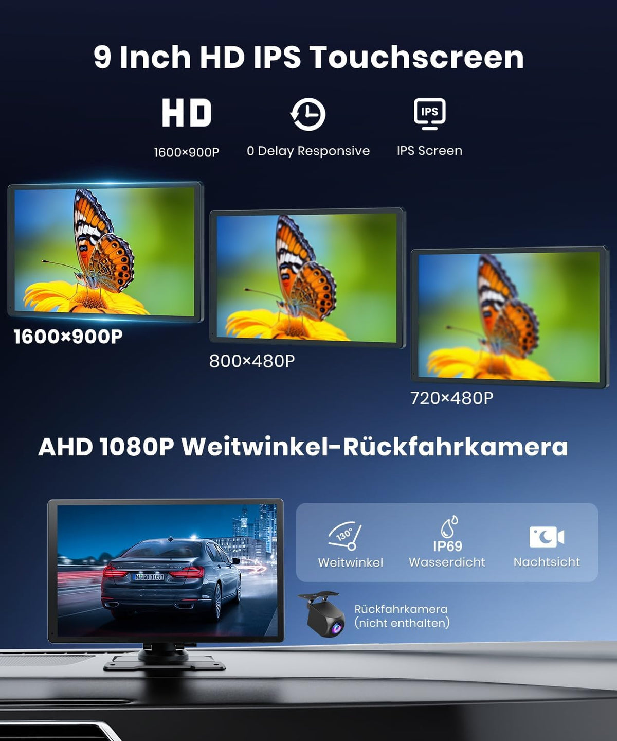 9,26 inch CarPlay Display met IPS touchscreen, draadloze Apple CarPlay en Android Auto, Bluetooth 5.0, Mirror Link, FM en AUX, snelle plug-and-play-installatie voor oudere voertuigen
