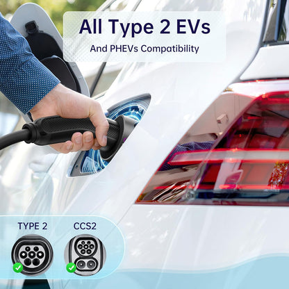 QIAO)) oplaadkabel type 2, Electric Car Type 2 to Type 2 IEC 62196 EV Charger Cable, Mode 3 EVs en PHEVs Fast Charging Cable with Carry Bag (11 kW, 10 M)