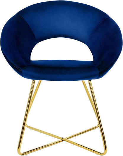Eetkamerstoelen – Stoelen – Bureaustoelen – Velvet Stoelen – Armstoelen – Set Van 4 Blauw – Luxe Fluwelen Bekleding – Goud Metalen Frame