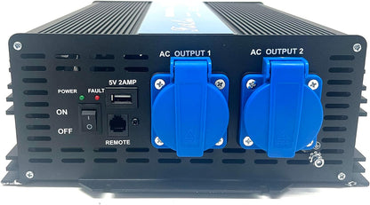 DC 12 V naar AC 230 V 50 Hz 2000 W Nominaal vermogen omvormer 4000W Surge Pure sine-golf met dubbele stopcontacten, USB en LCD-display.