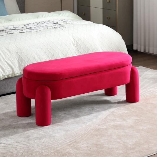 Voetenbank – Poef – Zittruhe – Opbergbank – Hocker – Velvet Bekleding – Opbergruimte – Stevige Metalen Scharnieren – Max. Belastbaar 136 kg – Roze-Rode Kleur - QUORE