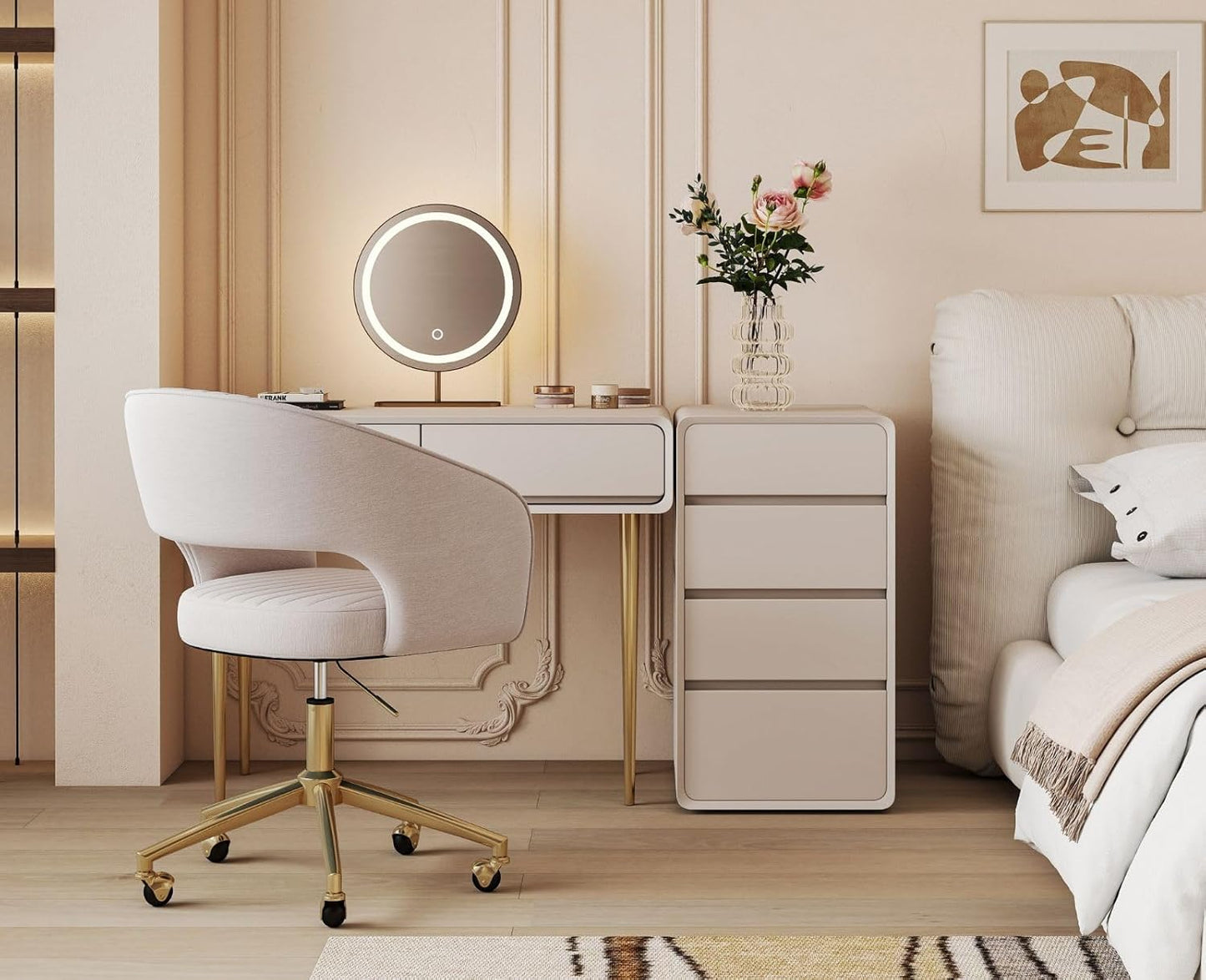 chairus Verstelbare Thuiskantoor Taakstoel Chenille Computer Draaibare Fauteuil Modern Open Rug Deskstoel (Beige)