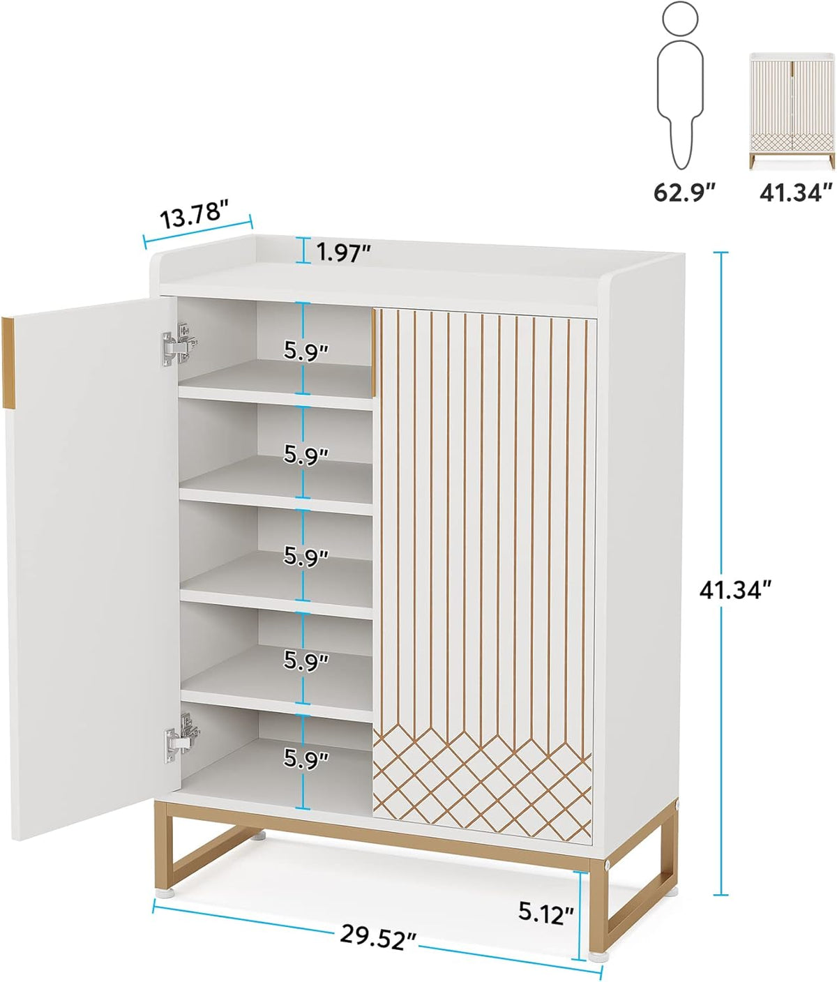 Tribesigns Shoe Cabinet with 2 Doors, 75 x 35 x 105cm, 5 Layers Shoe Storage Cabinet, 25 Pairs Wooden Shoe Cabinets, Modern Shoe Organizer Storage for Living Room, Bedroom, Hallway, Closet, White