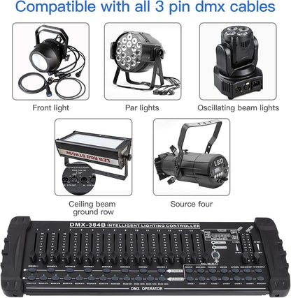 UKing DMX Controller, 384 kanalen, DMX512 controller, console, 240 programmeerbare scènes voor DMX besturing, DMX-lichtpult, party, DJ, disco, moving head, licht, podium, lamp, besturingsuitrusting