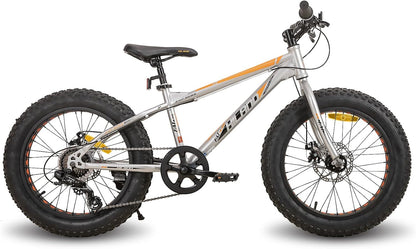 HILAND 20 inch kindermountainbike, 7 versnellingen, Fat Tires mountainbike, dubbele schijfremmen, kinderfiets voor jongens en meisjes, zilver