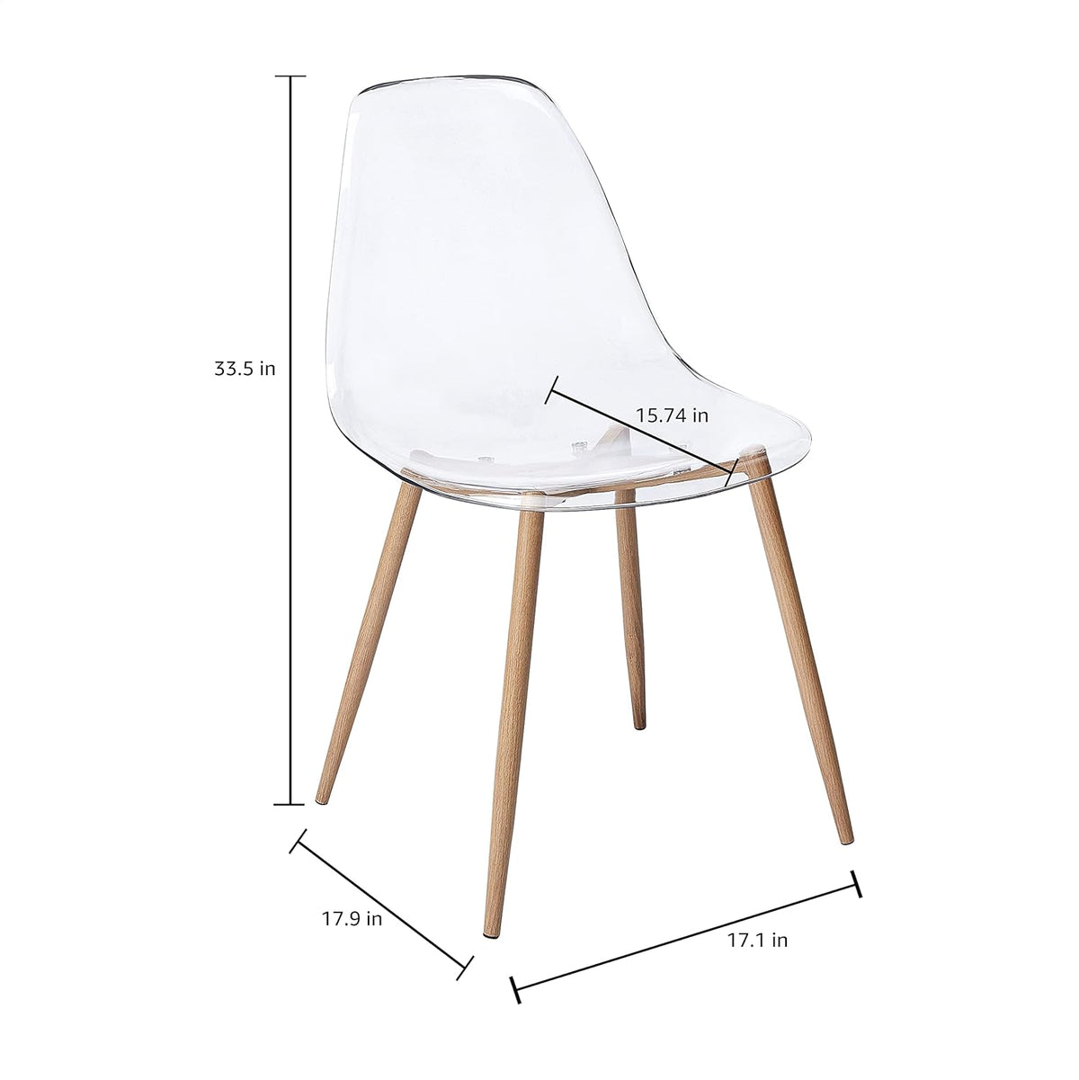 CangLong Acryl Ghost Crystal Clear Zitting, Moderne Plastic Shell Accent Zijstoelen voor Keuken, Dineren, Wonen, Gasten, Slaapkamer, Set van 4