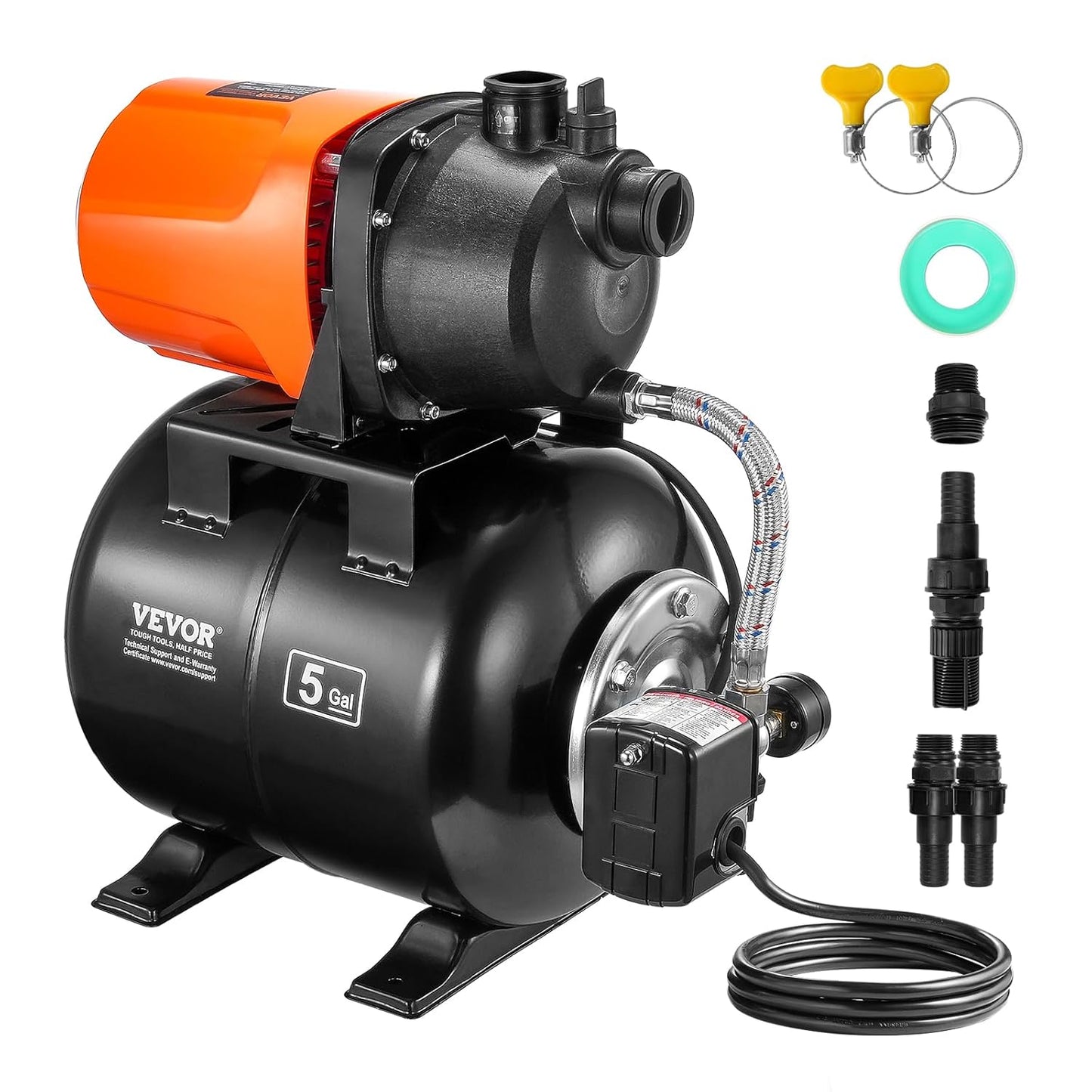 Diepe Bronpomp Met Drukreservoir – Waterpomp – Drukpomp – Tuinpomp – Hydrofoorpomp – 750 W, 3700 L/U – 19 L Drukreservoir, Automatische Drukschakelaar 20/40 Psi