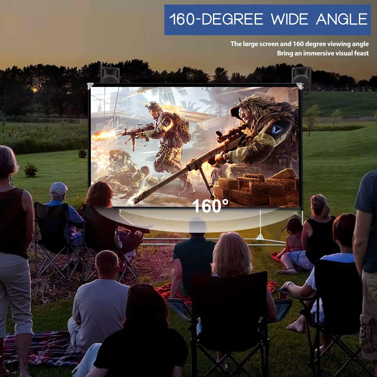 Projectiescherm en standaard 150 inch 16:9 HD 4K groot draagbaar projectiescherm met draagtas voor thuisbioscoop achtertuin bioscoop reizen opvouwbaar kreukvrij winddicht