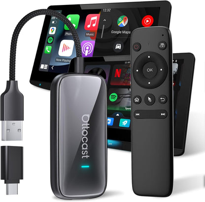 OTTOCAST Play2video Ultra, 2026 Nieuwe Draadloze CarPlay & Android Auto Adapter met YouTube Netflix, 4GB+32GB Plug & Play 5G-chip, WiFi6, CarPlay AI Box voor auto's met bekabelde CarPlay na 2016