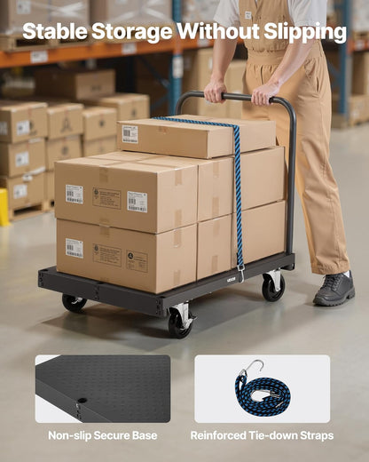 VEVOR Drywall Trolley Load Capacity 810 kg Steel Plates 12.5 mm Casters Platform 91.5 x 61 cm 4 Side Rails for Factory Garage Black