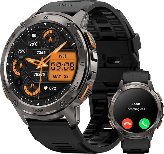 KOSPET Tank T3 Smartwatch voor heren, 60 dagen acculatie, 50 m waterdicht, militair getest, volledig metalen behuizing, 1,43 inch AMOLED