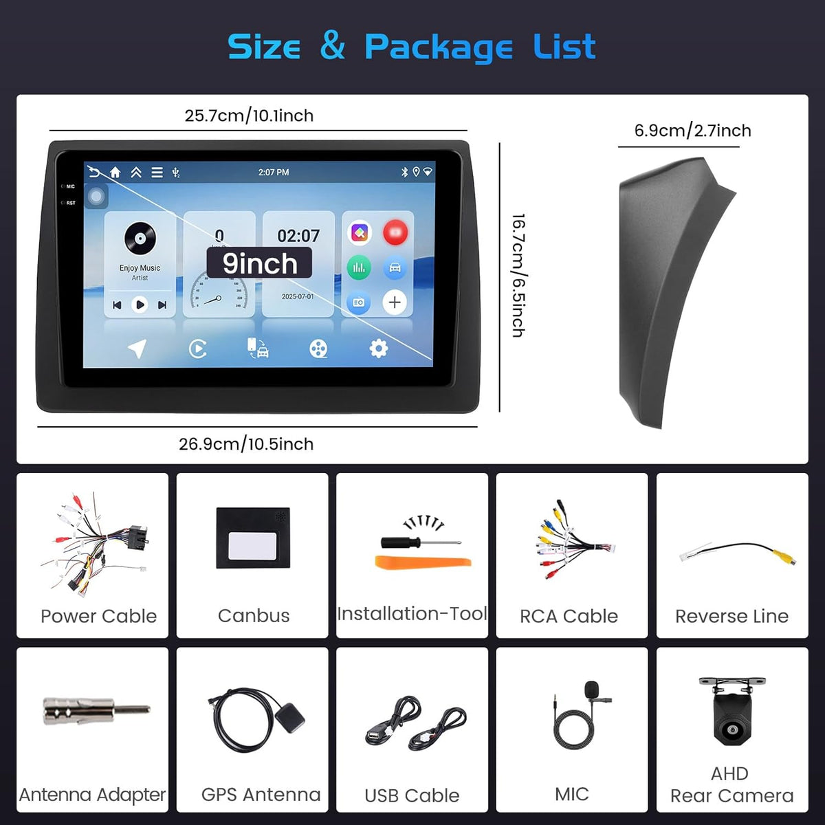 4+64G autoradio voor Fiat Stilo 2002-2010, Android 15 met 9-inch In-Cell scherm, ondersteunt draadloze CarPlay en Android Auto, Mirror Link, FM/RDS-radio, GPS, wifi, Bluetooth en SWC.