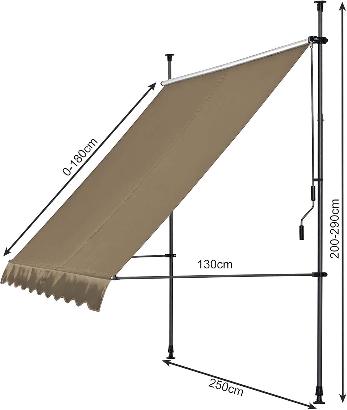 QUICK STAR klemluifel 250x130cm beige balkonluifel zonwering terrasoverkapping in hoogte verstelbaar van 200-290cm luifel balkon zonder boren