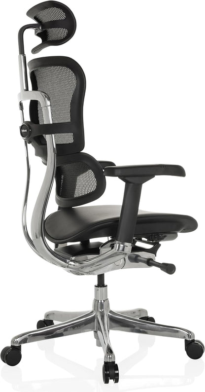 Ergonomische Bureaustoel – Kantoorstoel – Werkstoel – Gamestoel – Bureaustoel Verstelbaar – Flexibele Lendensteun – Lederen Gevoerde Zitting – Ademend Mesh Rug