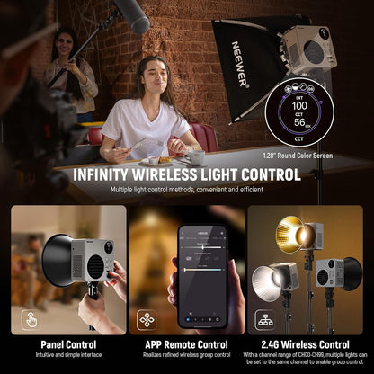 NEEWER HB80B HB80B Led-videolamp, 80 W, met batterij 72 Wh en snel opladen, PD 100 W, app-bediening/2,4 G, mini-licht continu COB tweekleurig, draagbaar, voor studio, 26500 lx/1 m, 2700-6500 K