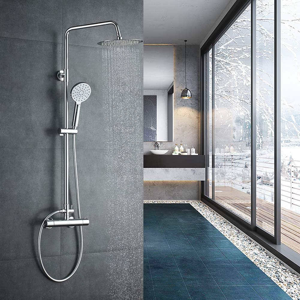 Douchesysteem – Douche Set – Thermostaatkraan – Handdouche – Douchekop – Thermostatische Temperatuurregeling – 3 Verstelbare Sproeistanden – Hoogglans Chroom