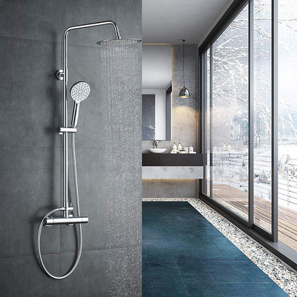 Douchesysteem – Douche Set – Thermostaatkraan – Handdouche – Douchekop – Thermostatische Temperatuurregeling – 3 Verstelbare Sproeistanden – Hoogglans Chroom