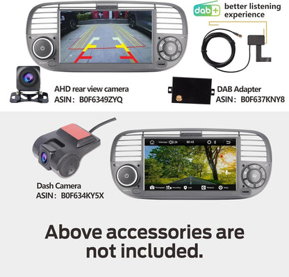 Fast Boot Linux Autoradio Compatible with Fiat 500 2007-2015 | Plug & Play | Bluetooth/Wireless CarPlay/Android Auto/FM/AM/RDS/USB | 100W DSP |Black