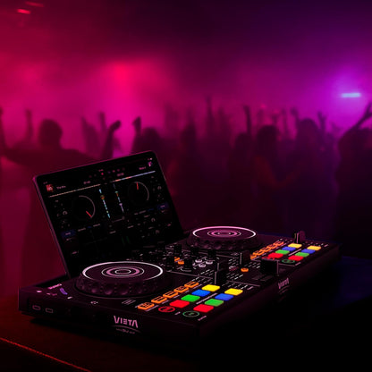 VIETA PRO Professioneel bluetooth-DJ-mengpaneel met geïntegreerde geluidskaart, DJ-controller met geïntegreerde RGB-verlichting, DJ-controller en audio-interface, DJ-mengpaneel Juno