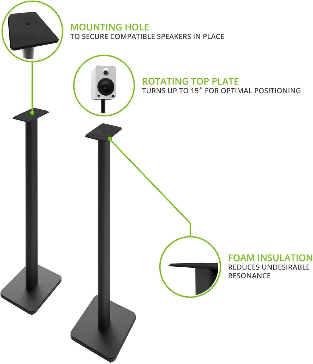 Kanto SP32PL 32 Inch Bookshelf Speaker Stands - 2 Pack - Steel Frames (Black)