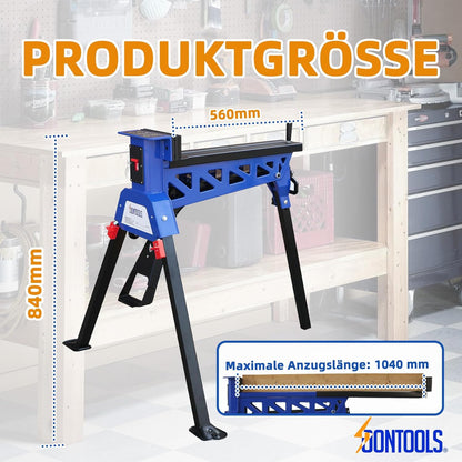 SoonTools Draagbaar werk- en klemsysteem, mobiele inklapbare werkbank met voetbediend mechanisme, 150 kg draagvermogen Horse Work Bench, materiaal ondersteuningsstation