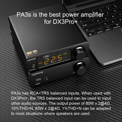 Topping DX3pro+ LDAC Hoofdtelefoonversterker - ES9038Q2M XU208 NFCA Bluetooth5.0 Audio Decoder USB/Opt/Coax DAC AMP Voorversterker met Afstandsbediening (Zwart)