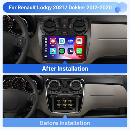 Android 15 autoradio voor Renault Lodgy 2021, Dokker 2012-2020 4+64G met draadloze CarPlay Android Auto, 9 inch scherm ondersteuning FM RDS 32EQ GPS Bluetooth WiFi SWC AHD achteruitrijcamera