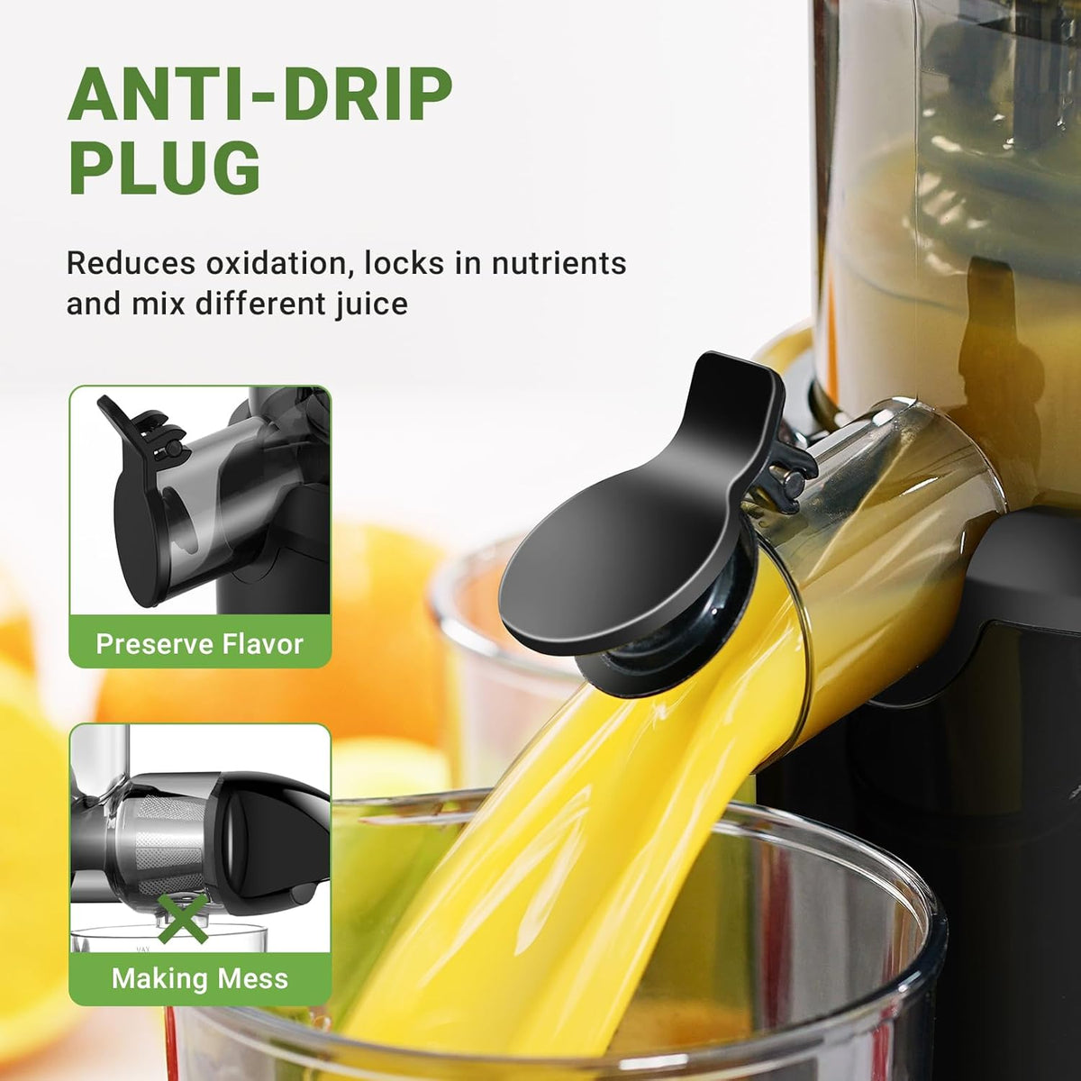 AMZCHEF Juicer Machine met 80MM Grote Opening voor Heel Fruit - 200W Krachtige Cold Press Juicer met Upgrade Auger, Dubbellaags Filter, Retro Schakelaar, Stille Motor - Zwart