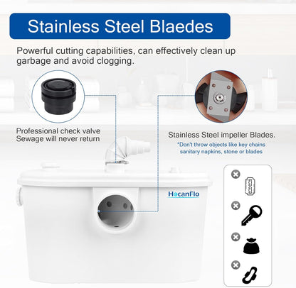 750W Afvalwaterpompen, Hoogrendement Rioolwaterpomp, Kelder Keuken Badkamer Slaapkamerpomp, Rioolwaterbehandelingspomp voor Wasserij en Gootsteen, 4 Inlaten & 2 Uitlaten Bomba de agua FLO750W