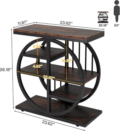 Tribesigns 5 Tier Side Table, Narrow Wood, 60 x 30 cm, Coffee Table, Sofa Table with Metal Frame, Industrial Side Table for Living Room, Tall Narrow Bedside Table for Bedroom