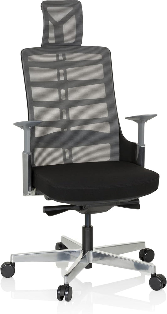 hjh OFFICE 640400 Professionele bureaustoel SKARIF stof zwart/grijs ergonomische draaistoel met flexibele rugleuning, zwart frame
