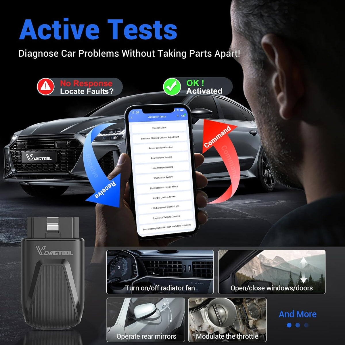 VDIAGTOOL D200 OBD2 Scanner Bluetooth, levenslange gratis update auto diagnostische tool met 26+ resets, bidirectionele alle systeem diagnostische scanner voor iOS & Android, FCA & CAN FD draadloze