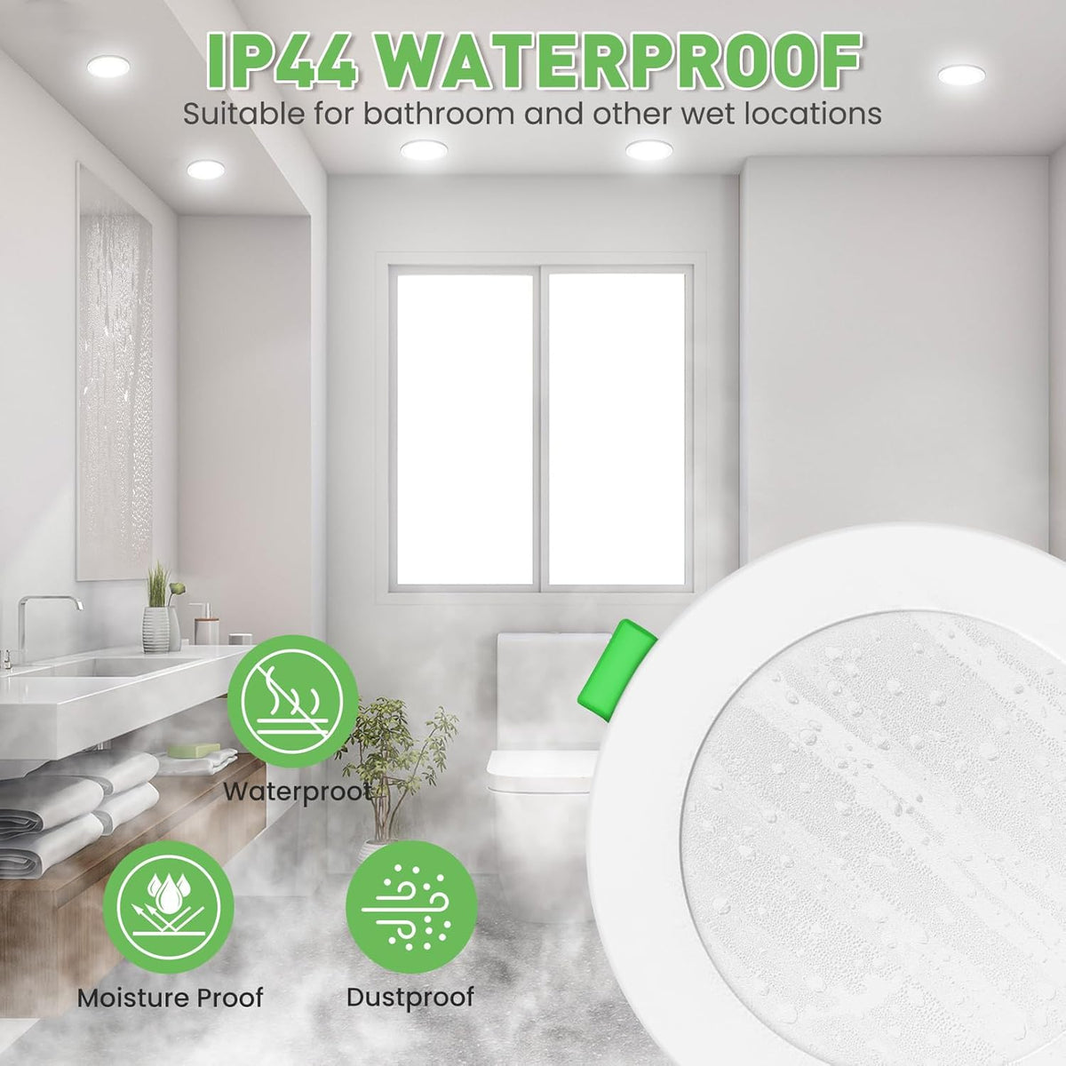ALUSSO LED Downlights Plafond Dimbaar 10W 1050LM IP44 Inbouw Plafondlampen, 3CCT 3000K Warm 4000K Neutraal 6500K Cool Verstelbare Badkamer Spotlights, Wit, 12 Pack