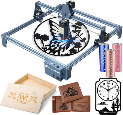 SCULPFUN S9 lasergraveermachine, 90W-effect CNC-lasersnijder, doe-het-zelf lasergraveermachine metaal, 0,06 mm nauwkeurige focuslasermodule voor het snijden van hout, metaal, ijzer, acryl, 410 * 420mm