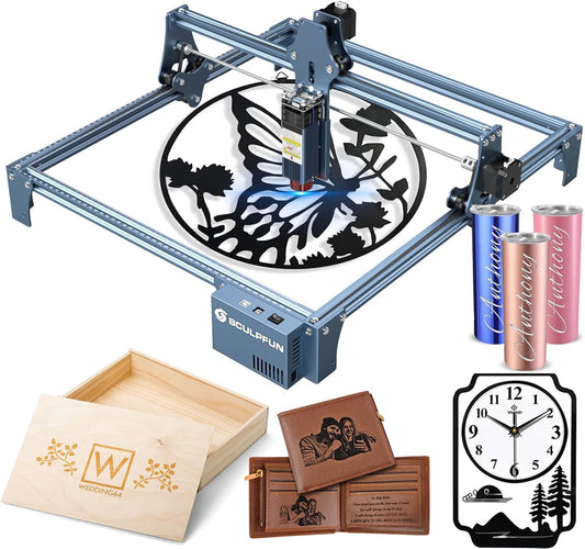 SCULPFUN S9 lasergraveermachine, 90W-effect CNC-lasersnijder, doe-het-zelf lasergraveermachine metaal, 0,06 mm nauwkeurige focuslasermodule voor het snijden van hout, metaal, ijzer, acryl, 410 * 420mm