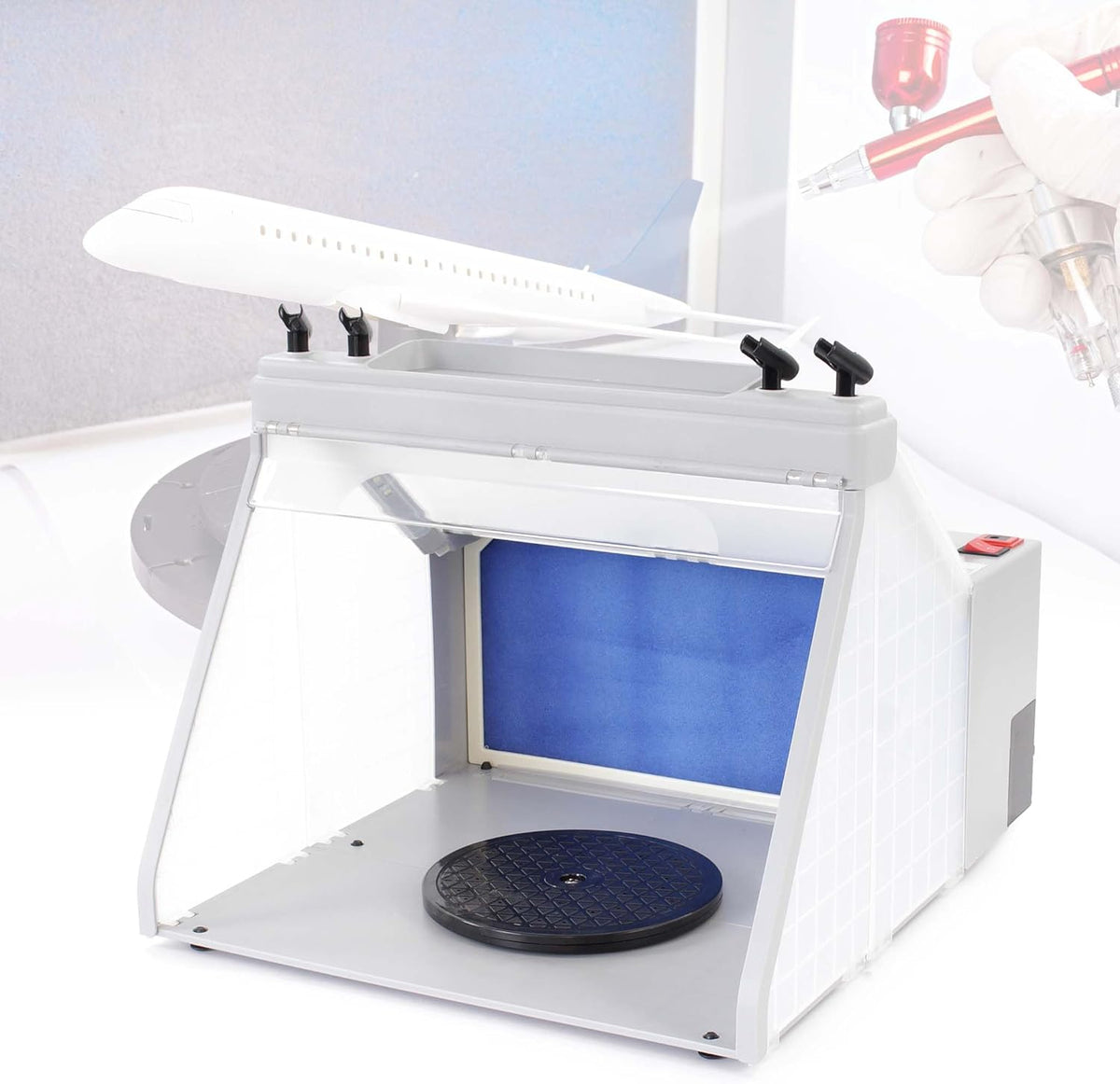 Wiltec Airbrush-afzuigsysteem met Paint Station, spuitcabine, verfbak en airbrushpistolen, afzuigcapaciteit 4 m³/min
