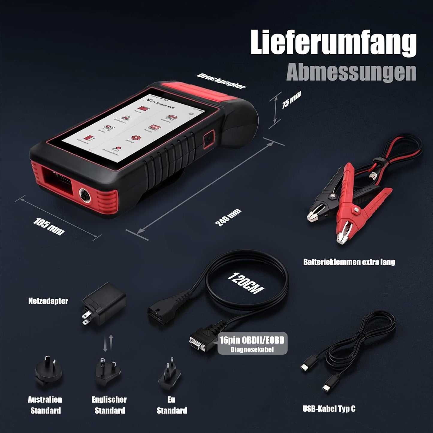 LAUNCH X431 Diagun EVO OBD2 diagnoseapparaat (OE-niveau) voor alle systemen, met ECU-codering, batterijtester, actieve test, 16 resetfuncties, videoscope-functie optioneel, ondersteunt CAN FD & DoIP