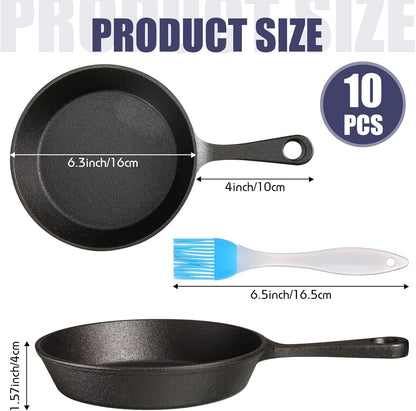 Mini Cast Iron Skillets Small Black Cast Iron Skillet Mini Sizzling Plate Cast Iron Skillets Mini Frying Pan Cast Iron Set with Oil Brush for Indoor Outdoor Restaurant Kitchen (Round,10 Sets) - QUORE