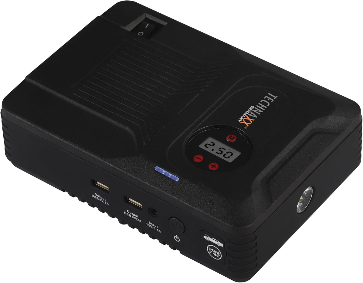 Technaxx 4-in-1 multifunctionele starthulp met powerbank Power Pack (benzine tot 4,0 l/diesel tot 3,0 l), 3,5 mini-accucompressor, led-lamp TX-219-14000 mAh batterij, 2 x USB-A-aansluiting