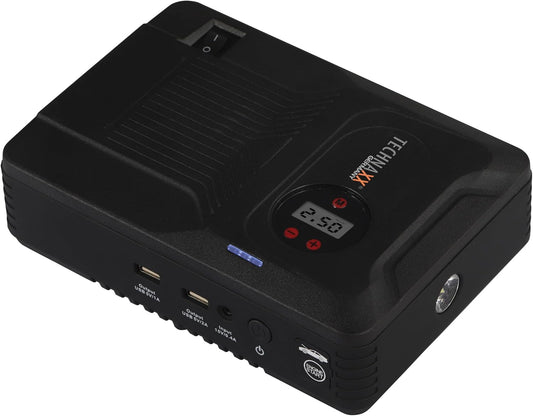 Technaxx 4-in-1 multifunctionele starthulp met powerbank Power Pack (benzine tot 4,0 l/diesel tot 3,0 l), 3,5 mini-accucompressor, led-lamp TX-219-14000 mAh batterij, 2 x USB-A-aansluiting