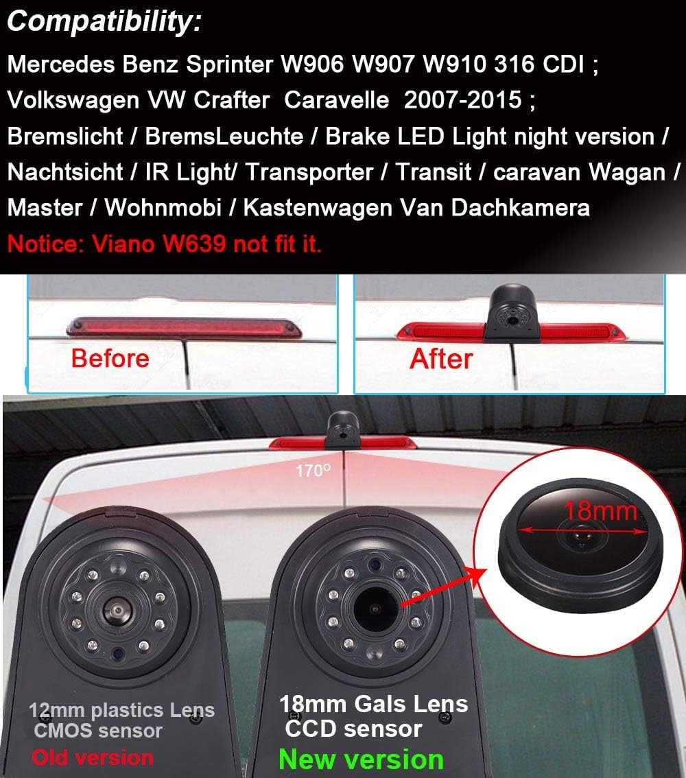 HD Transporter parkeerhulp remlicht achteruitrijcamera met hoek instelbare vervanging voor Mercedes Benz Sprinter W906 W907 W910/V W Crafter Caravelle (achteruitrijcamera + 4,3 inch