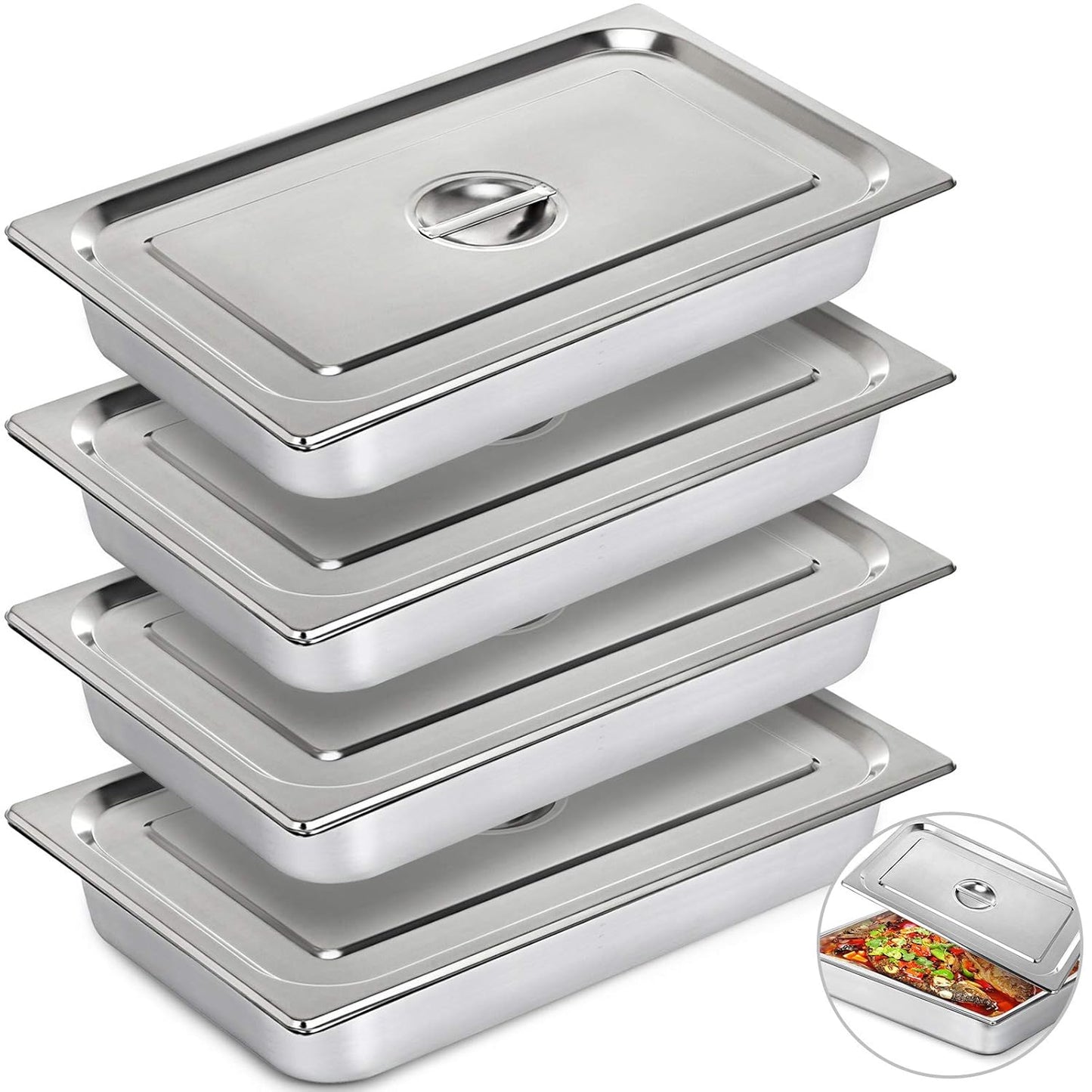 KITGARN 4 "Diepe Stoom Tafelpan Volledige Grootte 13L Diepe Voedsel Container Roestvrij Staal Oven Tray Anti-Jam Stoom Tafel Voedsel Pan Set van 4 Voedsel Pannen (4 "/4 STKS)