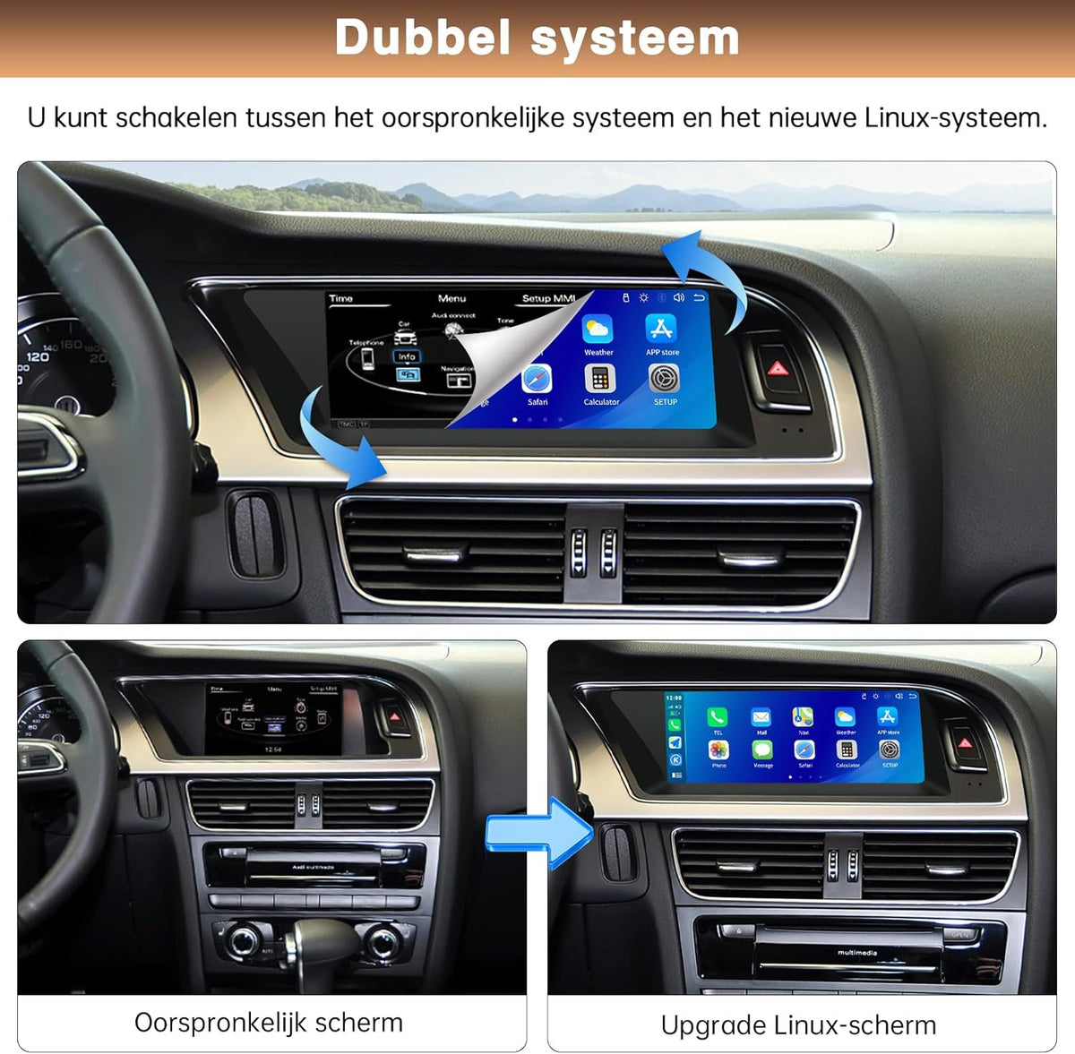 8,9 inch Carplay draadloos scherm voor Audi A5 2009-2015 met 3GMMI Android Auto-display Ondersteuning voor OEM-functie, Siri, Airplay, Autolink