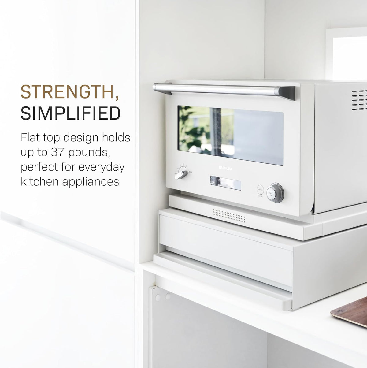 Yamazaki 2007 TOWER Sliding Countertop Tray with Drawer, white, Steel/Polypropylene/Silicone, 45 x 39.3~64 x 13.5 cm