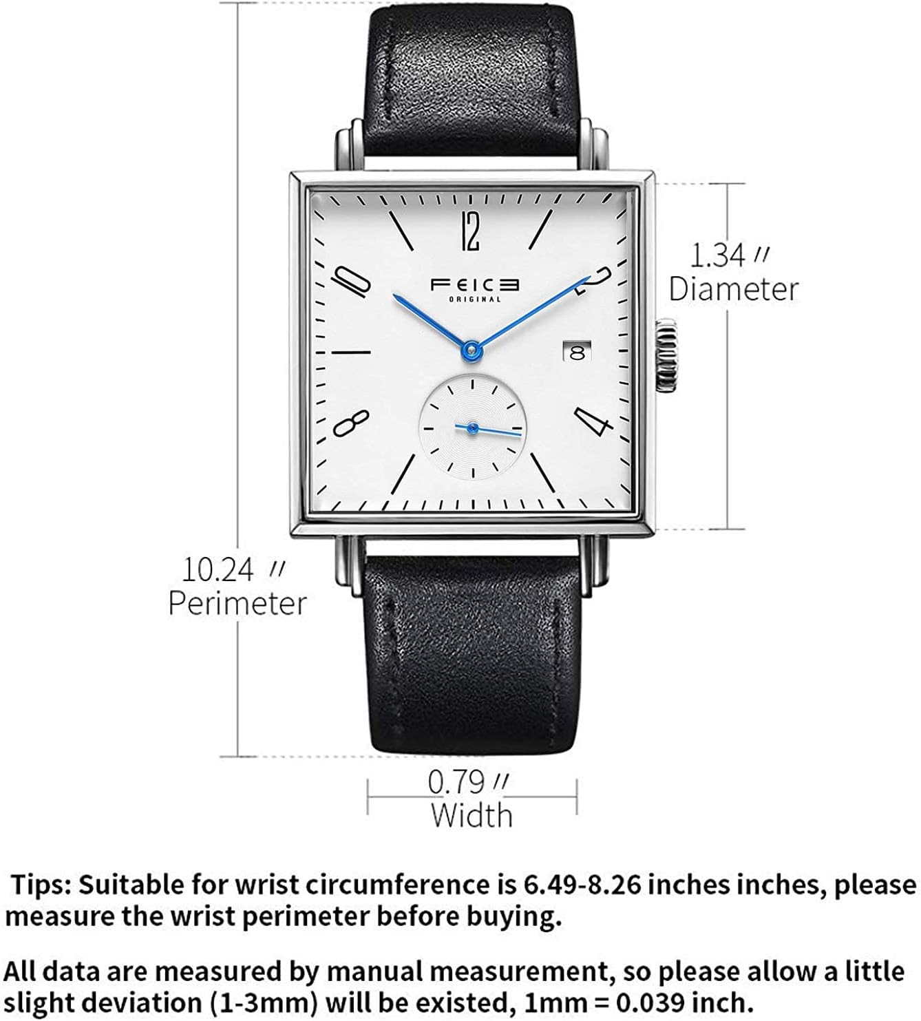 FEICE Unisex Square Watch Men's Bauhaus Automatic Watch Mechanical Watches Analog Wristwatch -Sapphire Mirror -34mm Case -FM301