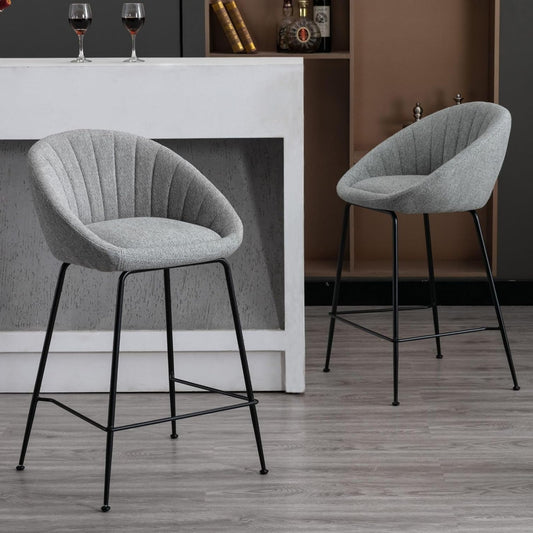 chairus Set of 2 Modern Bar Stools, High Kitchen Chairs with Backrest, Fiber Chairs with Black Legs, High Stools for Kitchen Islands/Restaurant, Grey - QUORE
