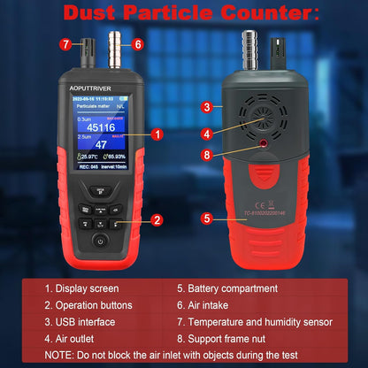 Luchtkwaliteitsmonitor, CO2-meter, deeltjesteller Home Air Quality tester met 6-kanaals PM0.3/0.5/1.0/2.5/5/10 om detectie met luchtvochtigheid, temperatuur, gegevensoverdracht/opslag
